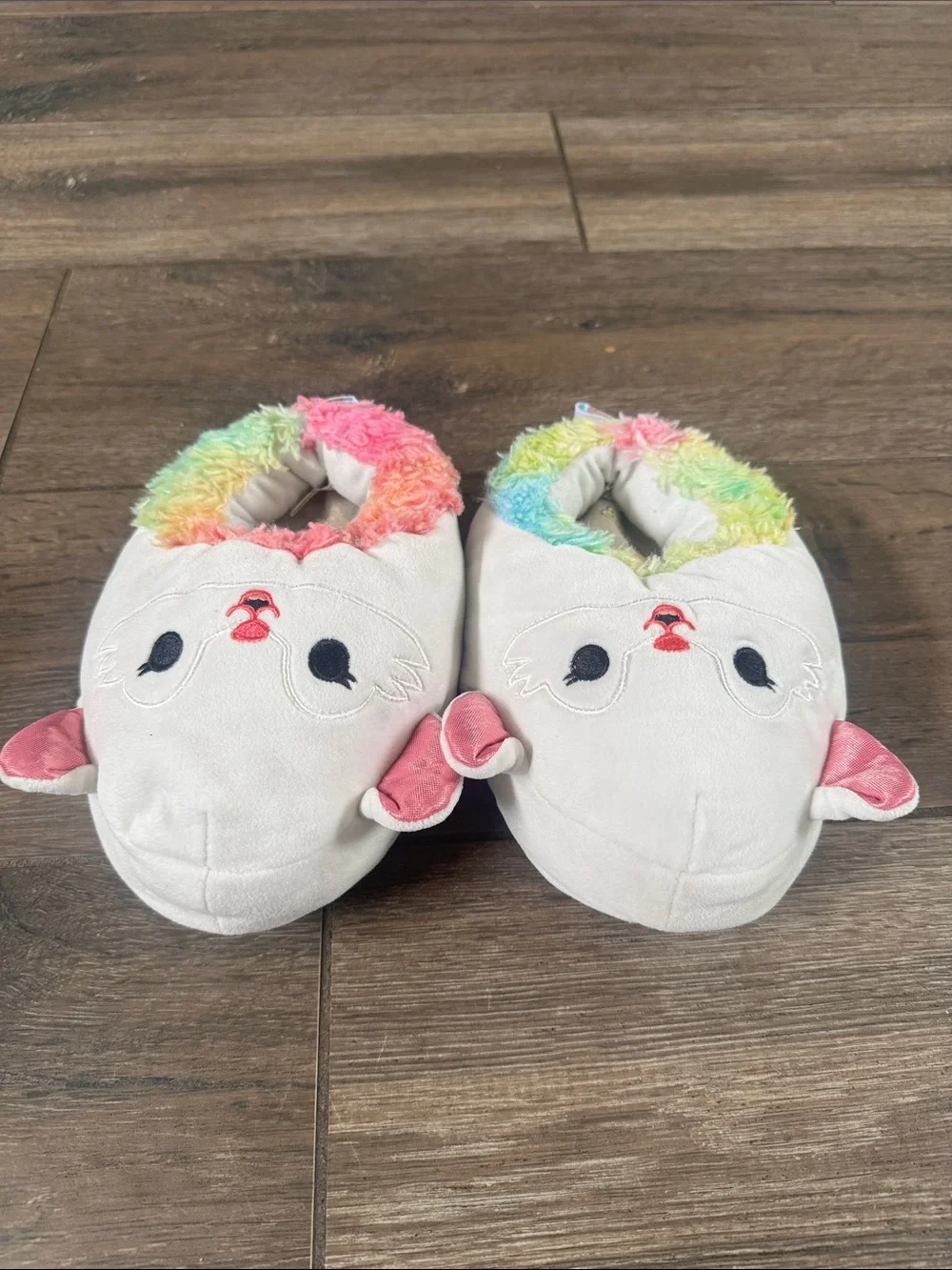 Squishmallows Plush Lamb Rainbow Trim Kids Slippers - White
